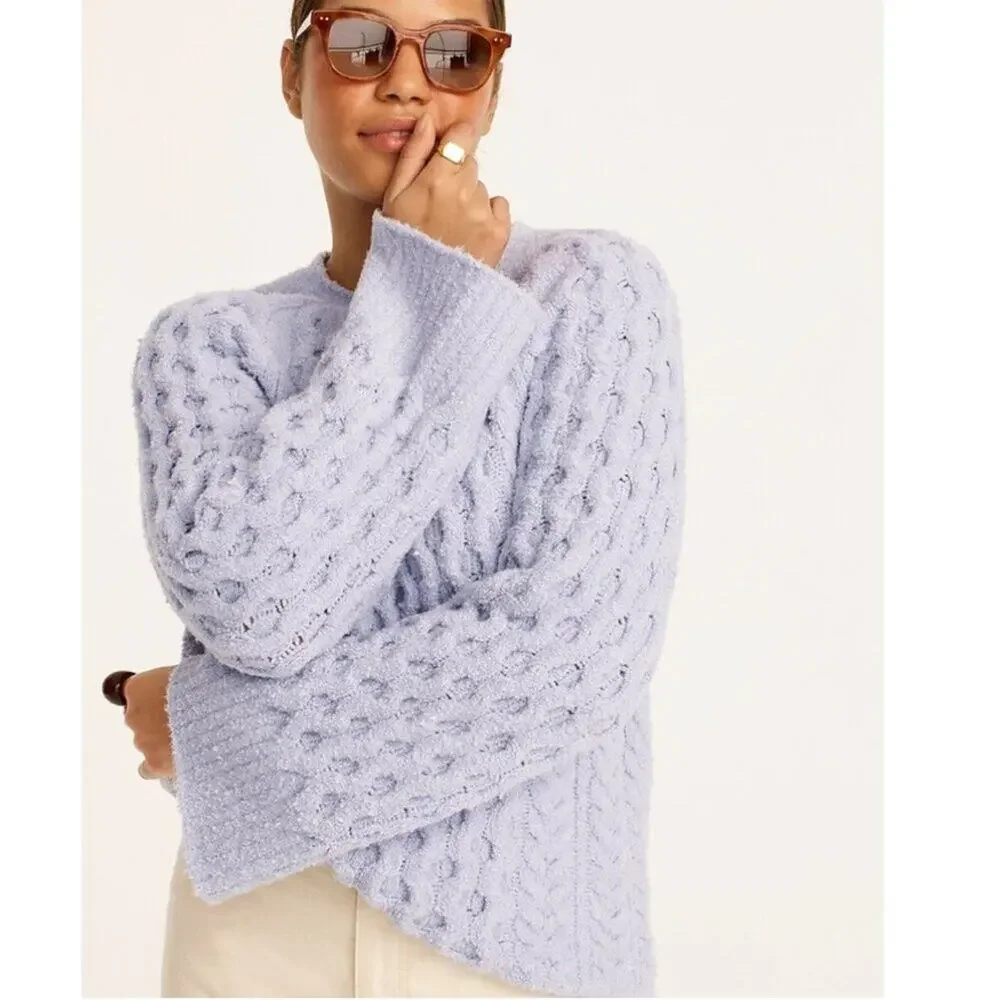 J.Crew Cream Cotton-Blend Bouclé Cable-Knit Sweater